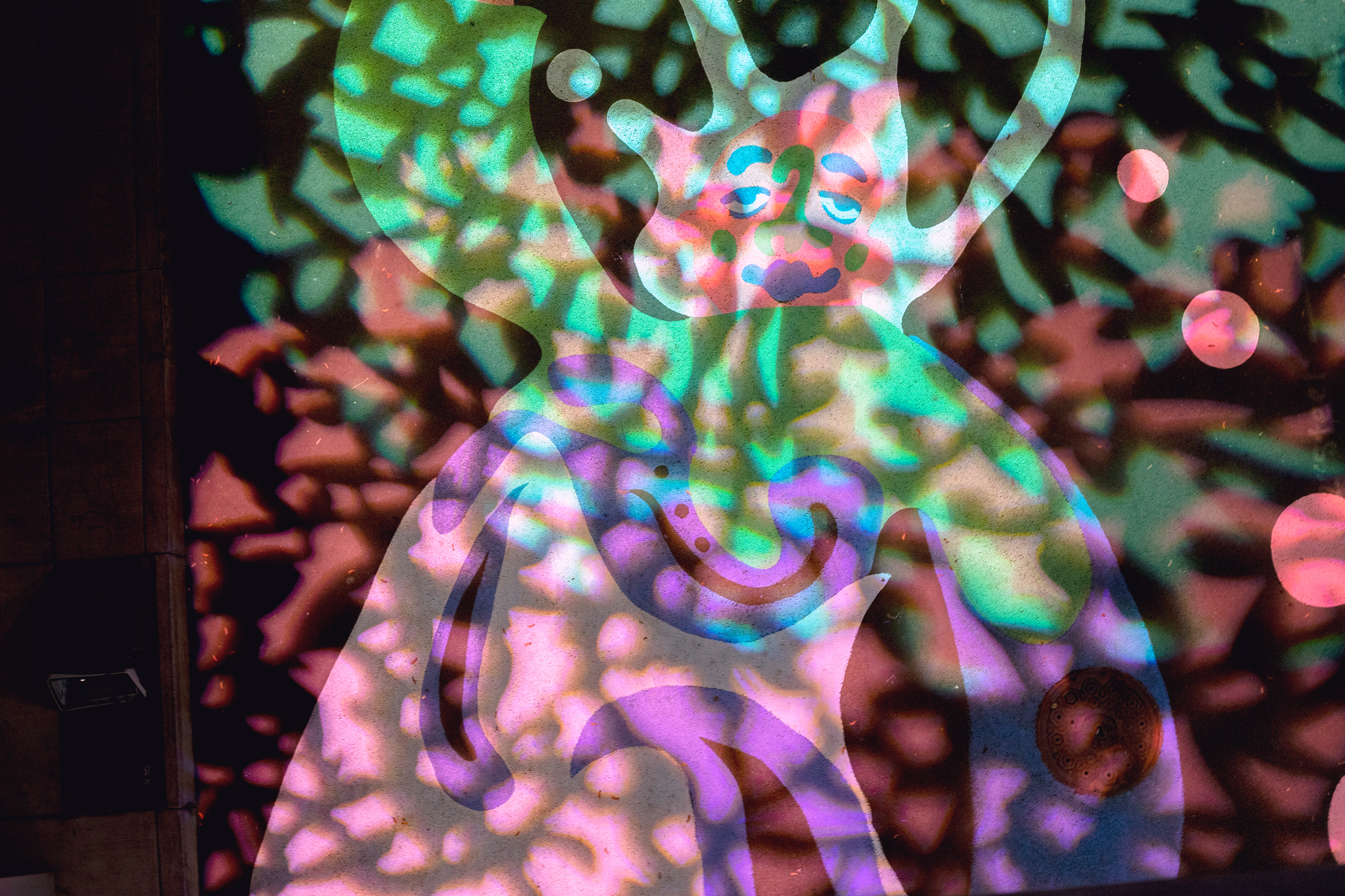 The Montgomery Street mural, illuminated during The Portland Winter Light Festival.